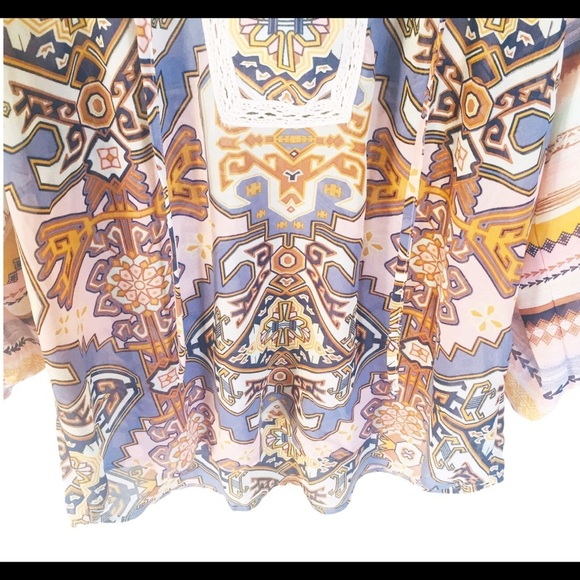 FIGUEROA & FLOWER (Anthropologie) Boho Blouse With Crop Sleeves Purple Sz Medium - Picture 13 of 14